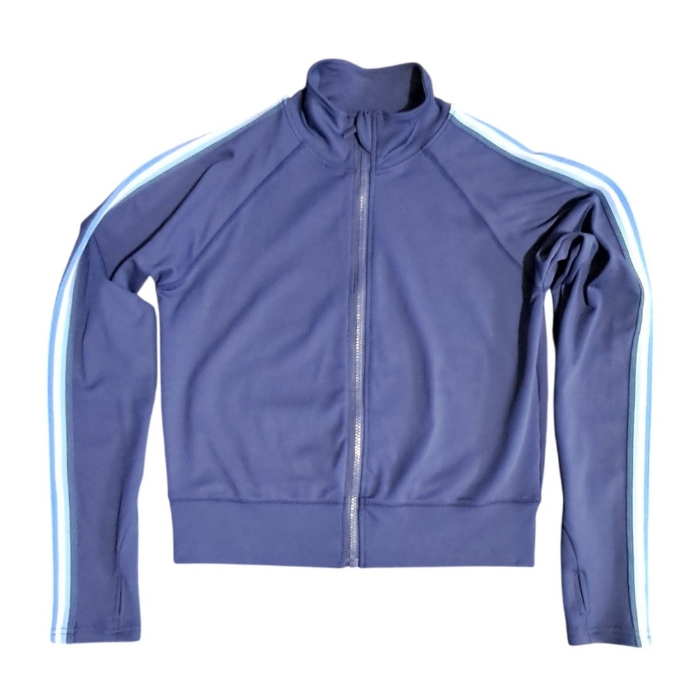 Move Theology Womens Navy Blue Striped Sleeve Full Zip Track Jacket Thumbholes M